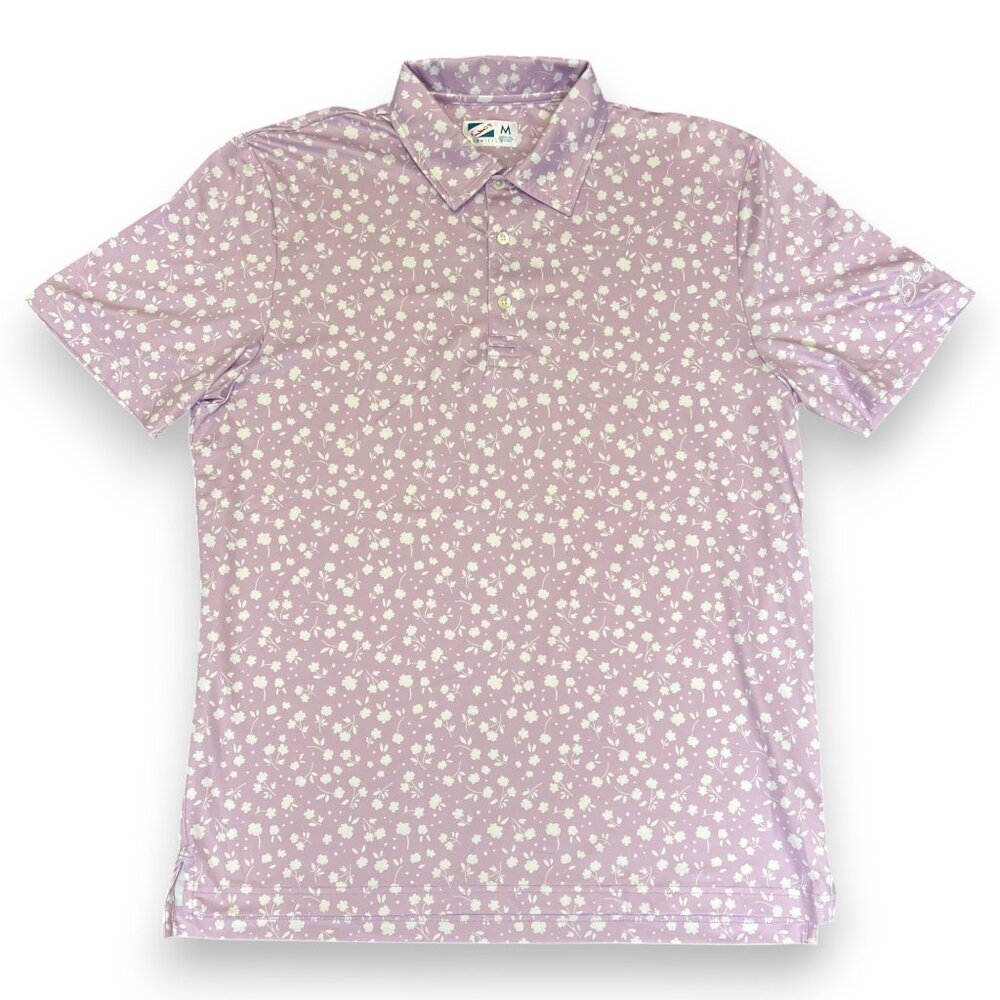 Bermies Men's Lavender Floral Pattern Polo Size Medium